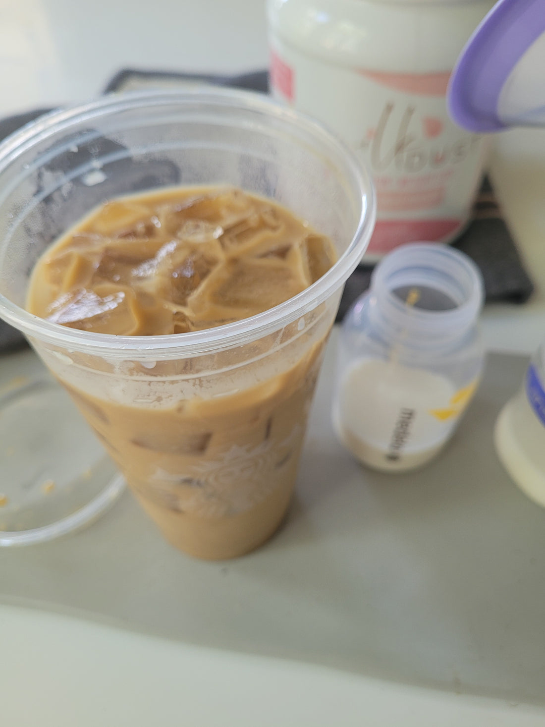 Iced Pink Milk And Iced Coffee In Plastic Cup Stock Photo